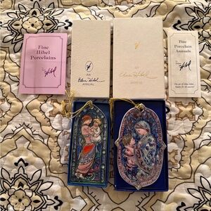 Set of 2 Vintage Edna Hibel Autun 1995 & Chartres  Porcelain Ornaments